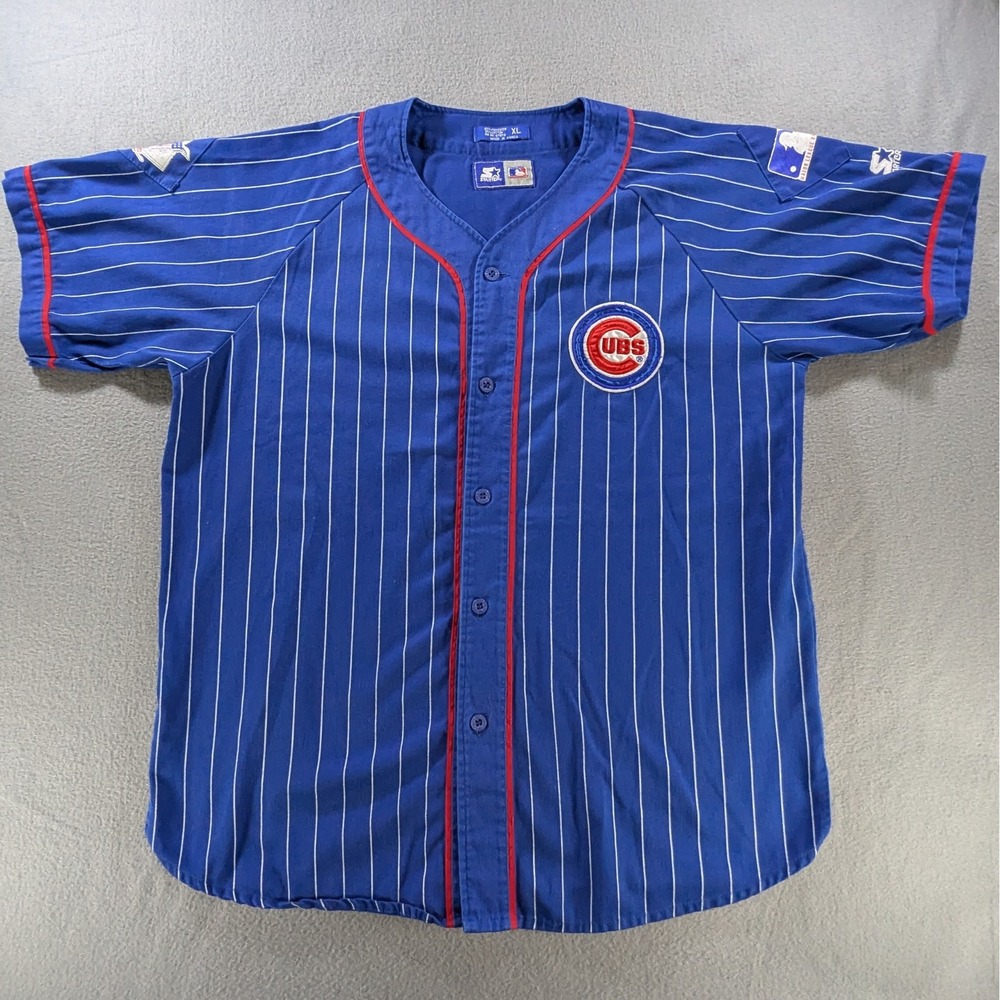 Starter Chicago Cubs Baseball Jersey Mens XL Blue Pinstripe MLB Vintage 90s